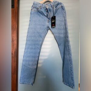 Levi’s women’s jeans. High-rise, straight leg, button fly.